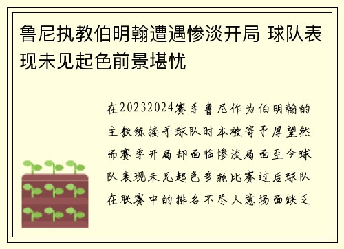 鲁尼执教伯明翰遭遇惨淡开局 球队表现未见起色前景堪忧 鲁尼执教伯明翰遭遇惨淡开局 球队表现未见起色前景堪忧